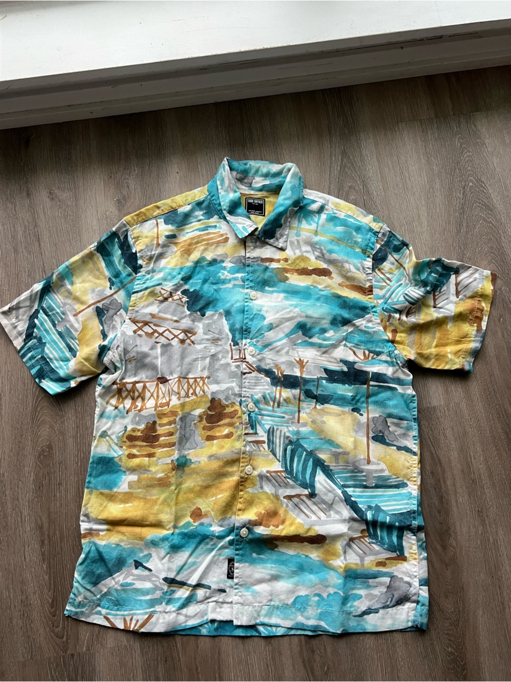 Todd Snyder Teal, Yellow & White Tropical Print Button-Front Shirt